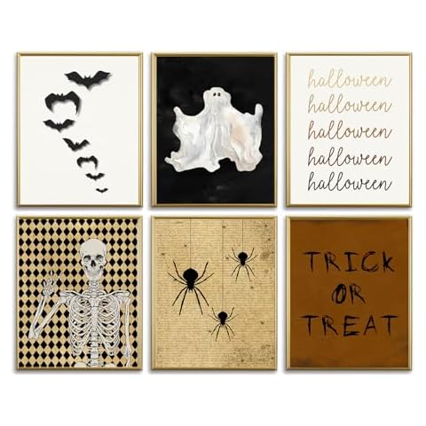 Halloween Wall Art Prints,8 x 10 Inch Vintage Halloween Room Decor, Skeleton Ghost Bat Spider Spooky Gothic Wall Art Posters,for Halloween Gallery Living Room Bedroom Kids Room Decor (Halloween) Cover