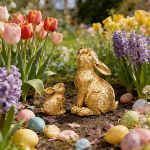 2 Figuras de Conejo de Resina para Pascua miniatura 2