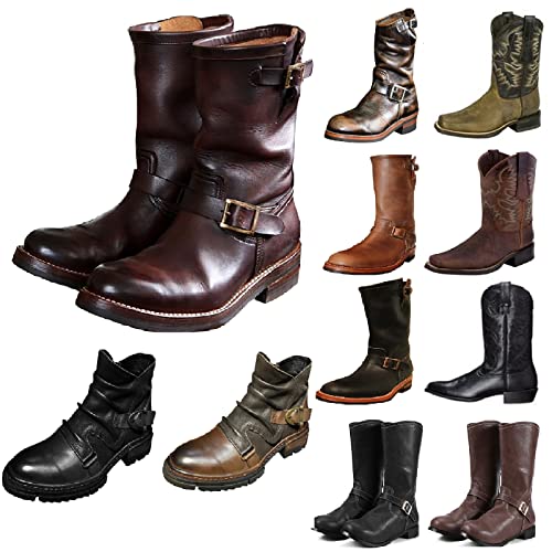 High-top Cowboy Boots for Men Leather Low-Heeled Boots Fashionable Men's Boots High-top Men's Shoes
