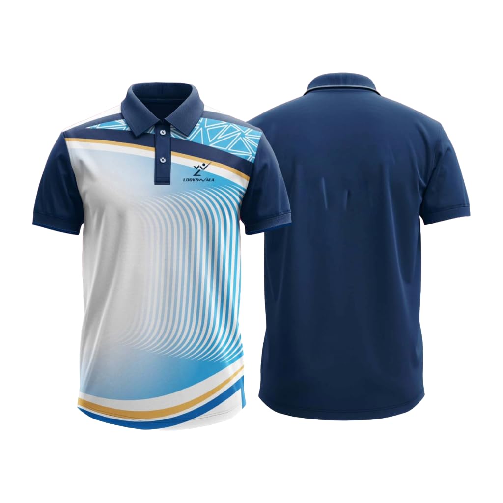 lookswala Unisex Adult Cricket Sportswear Collared Neck T Shirt with Polyester Half Sleeves | New Look Style Digital Print Design, Blue-picture-44