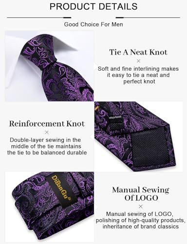 Image of DiBanGu Paisley Ties for Men Silk Necktie and Pocket Square Cufflinks Tie Clip Set Woven Classic Mens Tie for Wedding Party