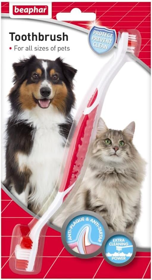 Beaphar Pet Toothbrush For Dogs Oral Dental Hygiene Red & White, 15315, Bhar0035