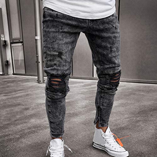 Ymosrh Mens Jeans Denim Pants Distressed Ripped Freyed Slim Fit Jeans Trousers Men's Stretch Pants2