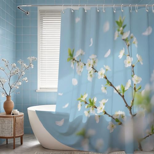 Rideau de douche 200x200 fleur de poirier pour rafraîchir votre intérieur