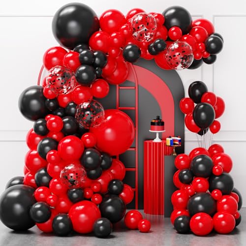 Red and Black Balloons Garland Arch Kit 129Pcs Black and Red Party Balloons Different Size for Graduation Birthday Anniversary BBQ Casino New Year Party Decorations