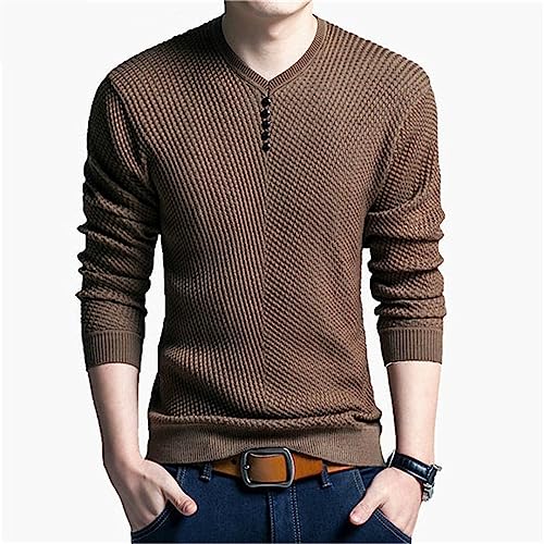 Solid Color Pullover Men V Neck Casual Long Sleeve Cashmere Sweater Autumn Loose Sweater2