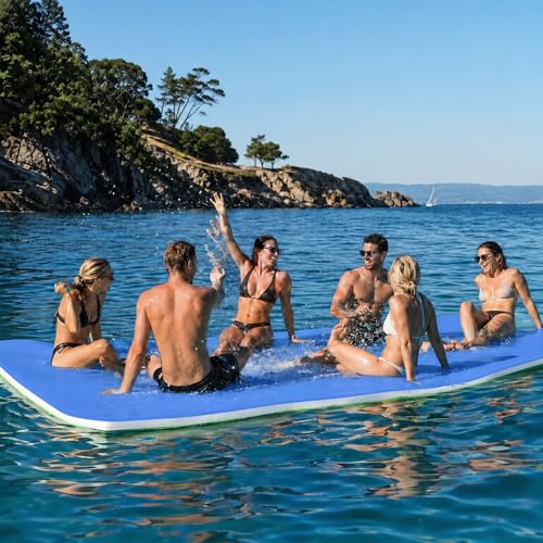 Kieperi 12 FT 3-Layer XPE Lily Pad Floating Mat, Double-Sided Use Floating Water Mat, Floating Mat for Lack/River/Sea/Pool(Blue&Green, 12 x 5.5FT)