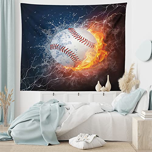 Lunarable Sports Tapestry, Baseball Ball And Water Splashing Thunder Creative Art Themed Print, Fabric Wall Hanging Decor For Bedroom Living Room Dorm, 45" X 30", Dark Blue And Burgundy #TOP4