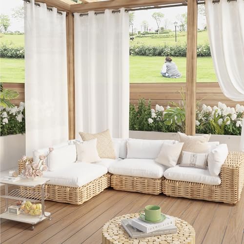 RYB HOME Non-See-Through & Light-Filtering Privacy Outdoor Sheer Curtains Waterproof for Patio, Porch, Gazebo - UV Protection, Soft Thick Durable Fabric with Grommet Top (2 Panels, 52x96 Inch, White)