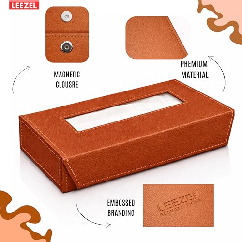 Image of LEEZEL| Tissue Box Holder with 100 Pulls Cotton Rags Tissue | Handcrafted Fine Leather - Like Finish | for Gifting, Office Desks, Cars & Home Decor | Durable & Water Resistant. (TAN)