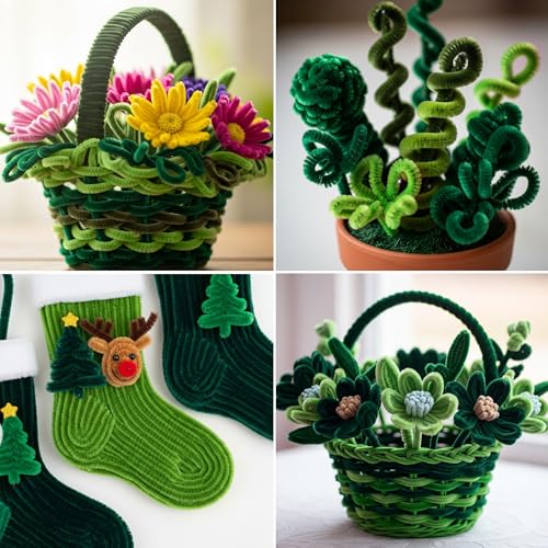 Image of Caydo 300 Pieces Green Pipe Cleaners for Flower Making, Thick Fluffy Chenille Stems Bulk Kids Creative Arts & Crafts Projects (Pack of 2)
