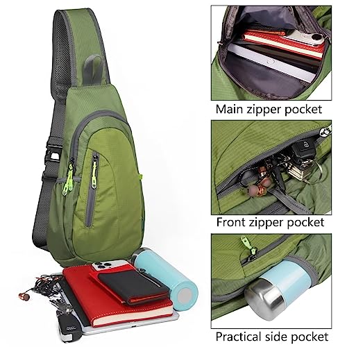 TITECOUGO Rucksack for Men Backpack Shoulder Bag Sling Small Bag Women Gym Bags Cross Body Running Work Healthy Back Chest Pouch Backpacks Daypack Camp Day Packs Sports Lightweight Army Green - Image 2