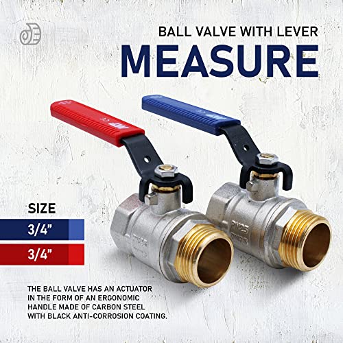 DOJA Barcelona | Kugelhahn Mit Hebelgriff | 2 Stück | Blau & Rot | 3/4 | Aussengewinde - Innengewinde | Absperrhahn aus Kohlenstoffstahl für Wasserpumpen, Außenwasserhähne, Wasseranschlüsse...