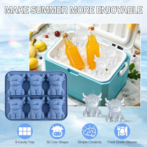 Molde de silicona 3D vaca Highland para cubos de hielo miniatura 5
