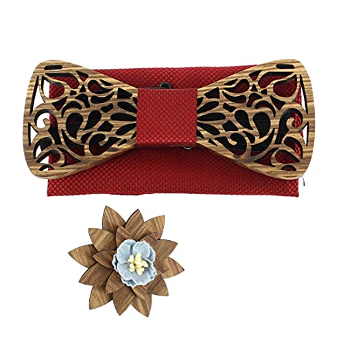 Tony & Paul. Coffret nœud papillon. Volute, BOIS. Rouge Bordeaux - Paisley -