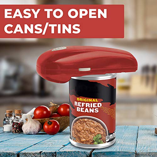 Hystrada Electric Can Opener - No Sharp Edge Handheld Can Opener - Battery Operated Can Opener - Easy One-Touch Operation Can Opener - Automatic Can Opener Works On All Types Of Cans (Red) #TOP2