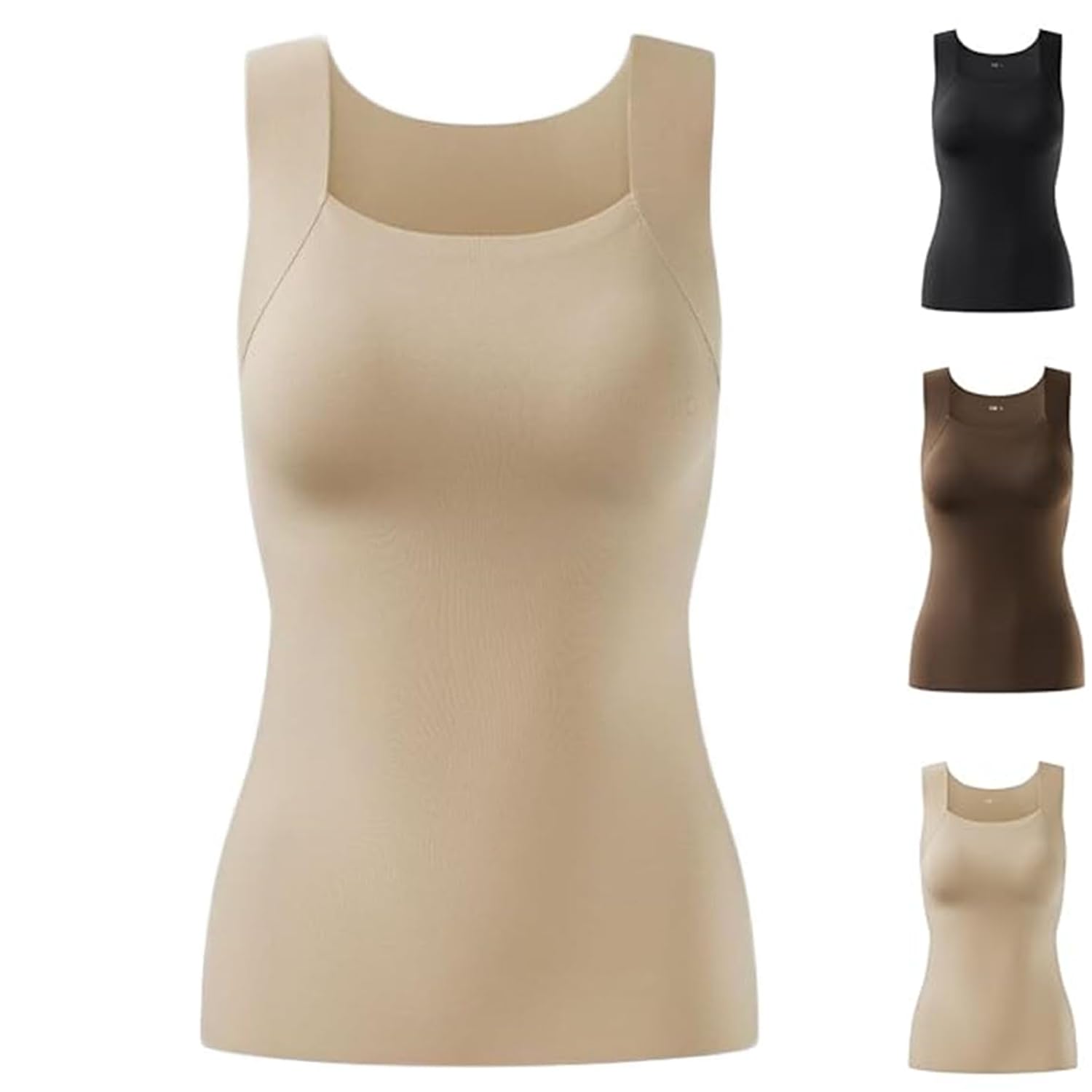 GARWAR Shamfreshen U Neck Shapewear Built-in Bra Tank,Women High Support Tummy Control Compression Tank Top with Bra (XXL,Nude)