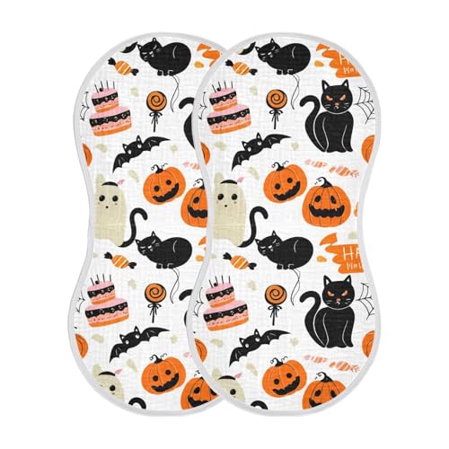 Cute Halloween Dipumpkins Muslin Burp Cloths 22x11 Inch - 4-Layer Organic Cotton & TPU Waterproof Lining, Absorbent Baby Bibs for Boys/Girls with Hanging Loop2