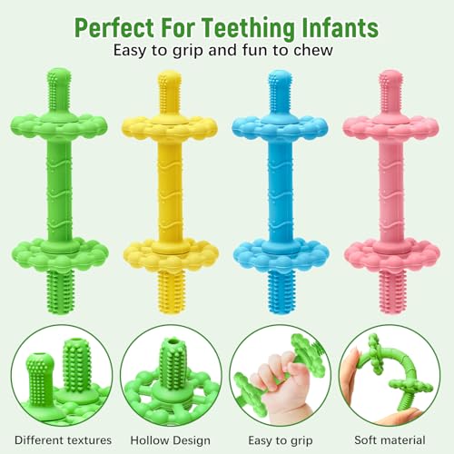 Image of 4 Pack Baby Teething Toys - Anti-Choking Design | Easy to Clean Toddlers Silicone teether Tubes- Teething Relief for Babies 0-3-6-12 Months