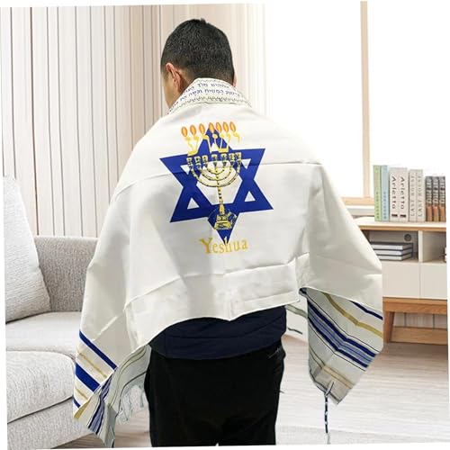 Prayer Shawl, 71x20" Messianic Tallit Prayer Shawls, Unisex Prayer Cloth with Matching Bag, Hexagram Print Polyester Shawl with Tassel for Hanukkah4