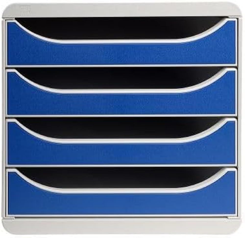 Exacompta 310003D - Módulo individual para documentos A4 + con 4 cajones, ultra-rígido y con stop de seguridad y con stop de seguridad - 347x278x267 mm - BIG-BOX -BIG-BOX - Gris claro/azul