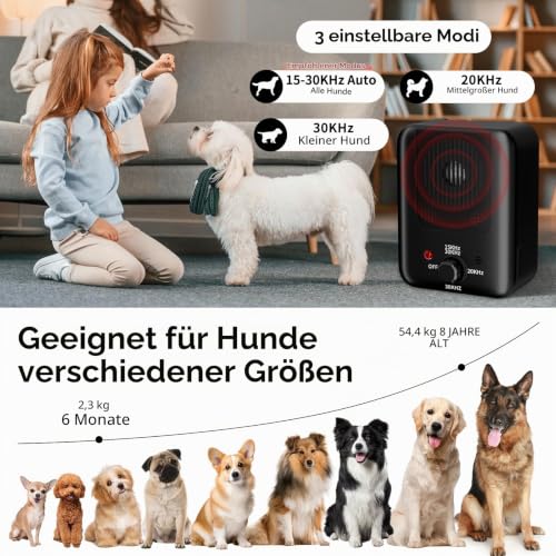Anti Bell Gerät Hunde, 3 Modi Antibell Ultraschall Gerät, 33 Fuß Stopp Hundebell Gerät, IPX4 Wasserdichtes Anti-Bell-Mittel für Hunde das Training Großer Kleiner Hunde im Freien Innenbereich Antibell