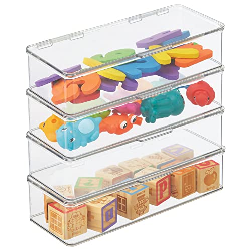 Mdesign Plastic Playroom And Gaming Storage Organizer Box Containers With Hinged Lid For Shelves Or Cubbies, Holds Small Toys, Building Blocks, Puzzles, Markers, Controllers, Or Crayons, 4 Pack, Clear, 5.5 X 13.3 X 3 #TOP13