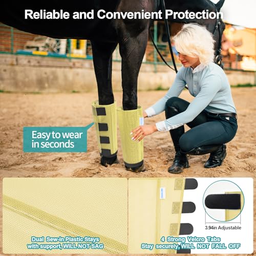 Image of Mesh Horse Fly Boots Set of 4, Loose Fitting Leggings for Horses, Reduce Stressful Stomping, Breathable Adjustable and Universal Fit for 4 Legs, Reliable Stay Put (Pale Yellow)
