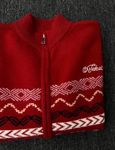 Men's Fall Vintage Geometric Zip Up Chunky Cable Knit Cardigan Sweater Long Sleeve Fair Isle Christmas Sweater4