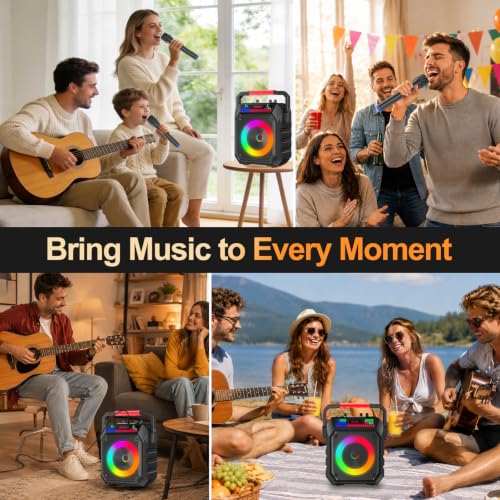 Image of Karaoke Machine for Adults & Kids, Portable Bluetooth Speaker with 2 Wireless Microphones and RGB Lights, Home Karaoke PA System Supports Bluetooth /USB /TF /AUX for Family Party & Outdoor Fun