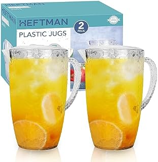 HEFTMAN Plastikowe dzbanki koktajlowe - pokrywka i wentylowana wylewka idealne na grilla, imprezy, kemping i do codziennego użytku wewnątrz lub na zewnątrz - plastikowe dzbanki 2 l - 2 sztuki