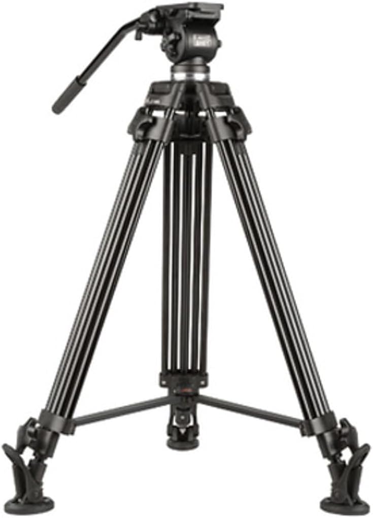 E-Image 2 Stage Aluminum Video Tripod w/ Fluid Pan/Tilt Head, Maximum Height: 63.25″, 65mm Bowl, Variable Tilt/Drag, 11lb Capacity (EG01A2) - Black