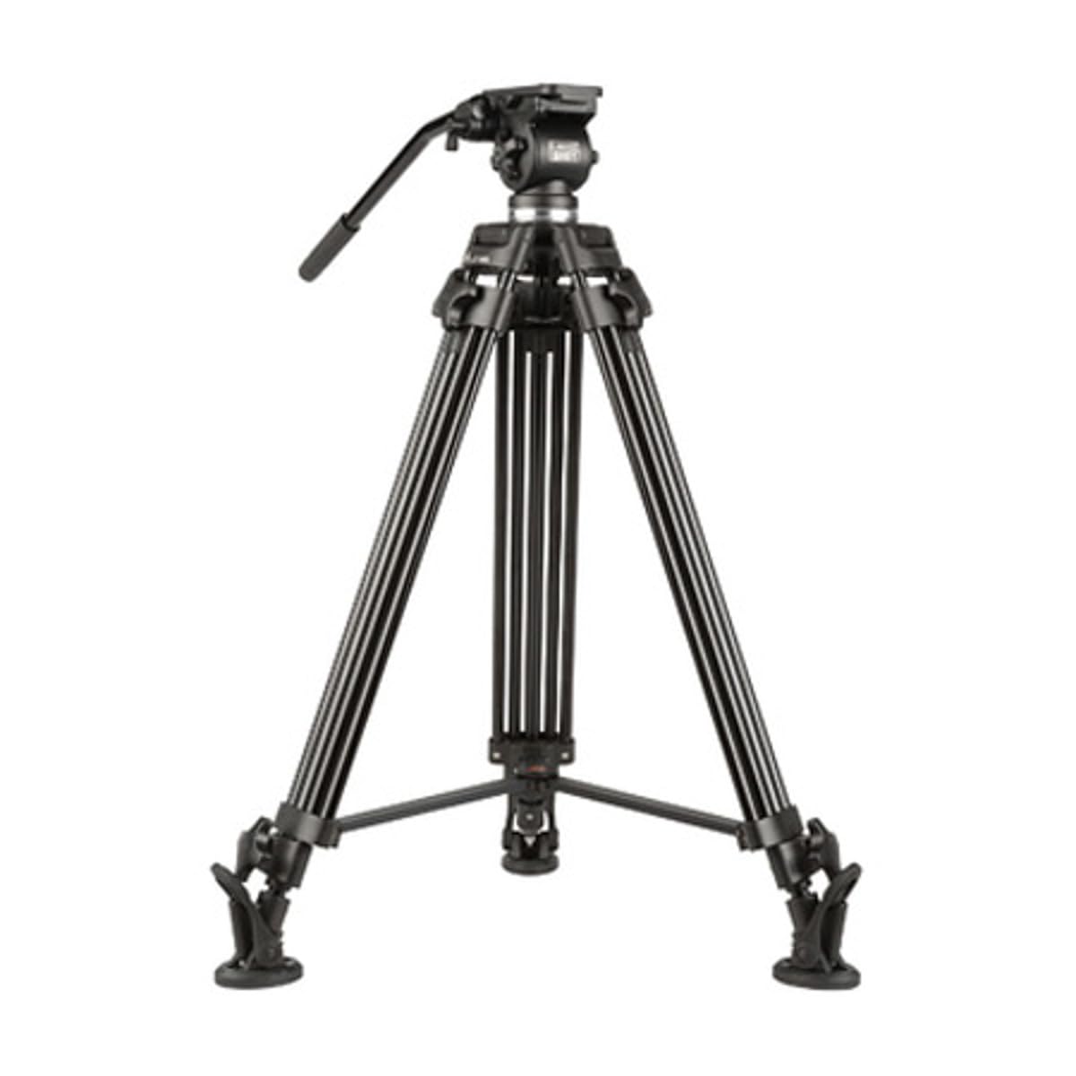 E-Image 2 Stage Aluminum Video Tripod w/ Fluid Pan/Tilt Head, Maximum Height: 63.25″, 65mm Bowl, Variable Tilt/Drag, 11lb Capacity (EG01A2) - Black
