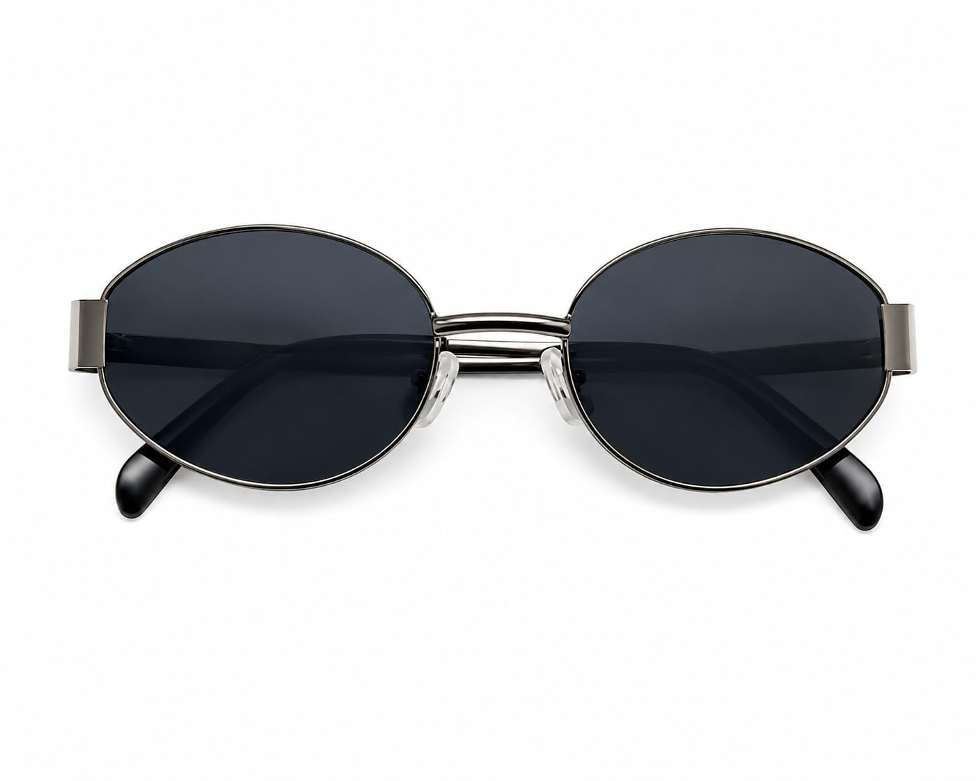 Unisex Oval Sunglasses Silver Metal Frame UV400-image-36