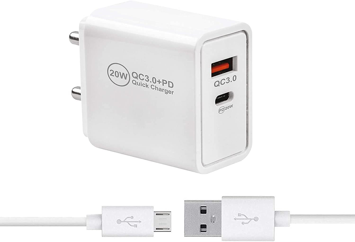 Ultra Fast 20W Fast Charger For Coolpad Note 5 Lite 20W 2-Port Fast Charger Original Mobile Charger Power Delivery PD 3.0 (QC + PD) Wall Charger Android Smartphone Charger Hi Speed Fast Charger With 1.2 M Micro USB Data Cable (20W , White)