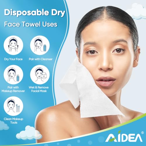 Image of AIDEA Face Towels Disposable-200Ct (4 Box), Face Cloths for Sensitive Skin | Clean Facial Towels, Facial Cleansing Wipes, Face Towelettes for Makeup Removing, Nursing, Travel, Dry Wipes