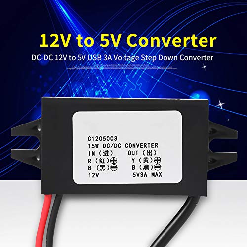 OTVEE Konwerter DC 12V do 5V/3A, Micro USB, Wyświetlacz LED Samochodowy, Zasilacz Converter, Moduł Transformator Adapter