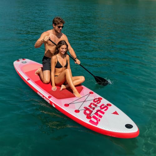 Image of Inflatable Stand Up Paddle Board Extra Wide SUP Board with Removable Fin with Premium SUP Paddle Board Accessories, Wide Stable Design, Non-Slip Comfort Deck for Youth & Adults