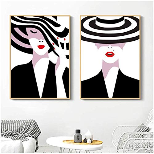 Toile Peinture Noir Blanc Vogue Décoration Murale Chambre Fille 50x70