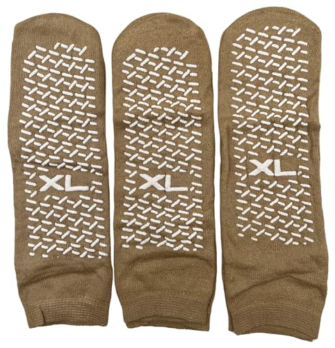 Comfort Axis 3 Pairs Mens Womens XL Big Size Slipper Socks Non Slip Soft Fuzzy Warm Socks for Bedroom Floor Travel Beige
