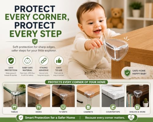 Image of Safe-O-Kid 4 Pcs Baby Safety Corner Protectors | Tear Drop Shaped Silicone Edge Guards for Sharp Furniture Corners, Tables & Beds | Soft Cushion, Non-Toxic, BPA-Free Baby Proofing - Yellow