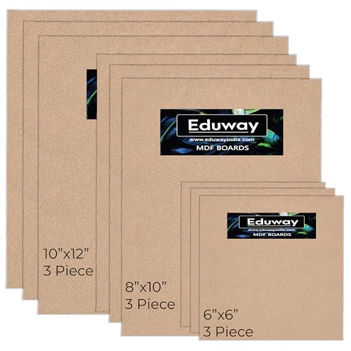 Image of Eduway MDF Board 8x10 | 10x12 | 6x6 Inch Wood Sheet for Mandala, Lippan, Resin Art & Craft, 4mm Thick, Pack of -9 - Premium Cardboard Material for Artists, Art and Craft Students - Hard Cutout