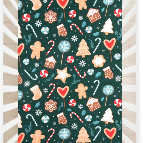 Image of JISEN Christmas Fitted Crib Sheets for Boys Girls 52x28 Inch Gingerbread