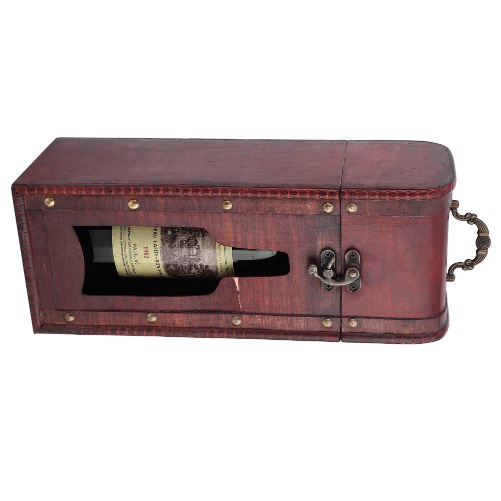 Ausla Boîte à Vin en Bois, Caisse de Rangement pour Vin et Champagne avec Poignée, 13x12x34cm, Idéal pour Fêtes et Anniversaires