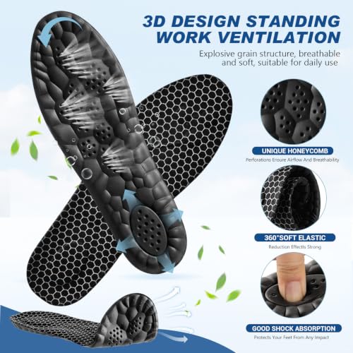 Image of Skicuff 8 Pairs 4D Cloud Insoles for Men Women, Soft Inserts Foam Cushioned Insoles Breathable Anti-Fatigue Inserts for Pain Relief, Sports Walking, Trim to Fit (Men,US 7.5-10.5,All Black)