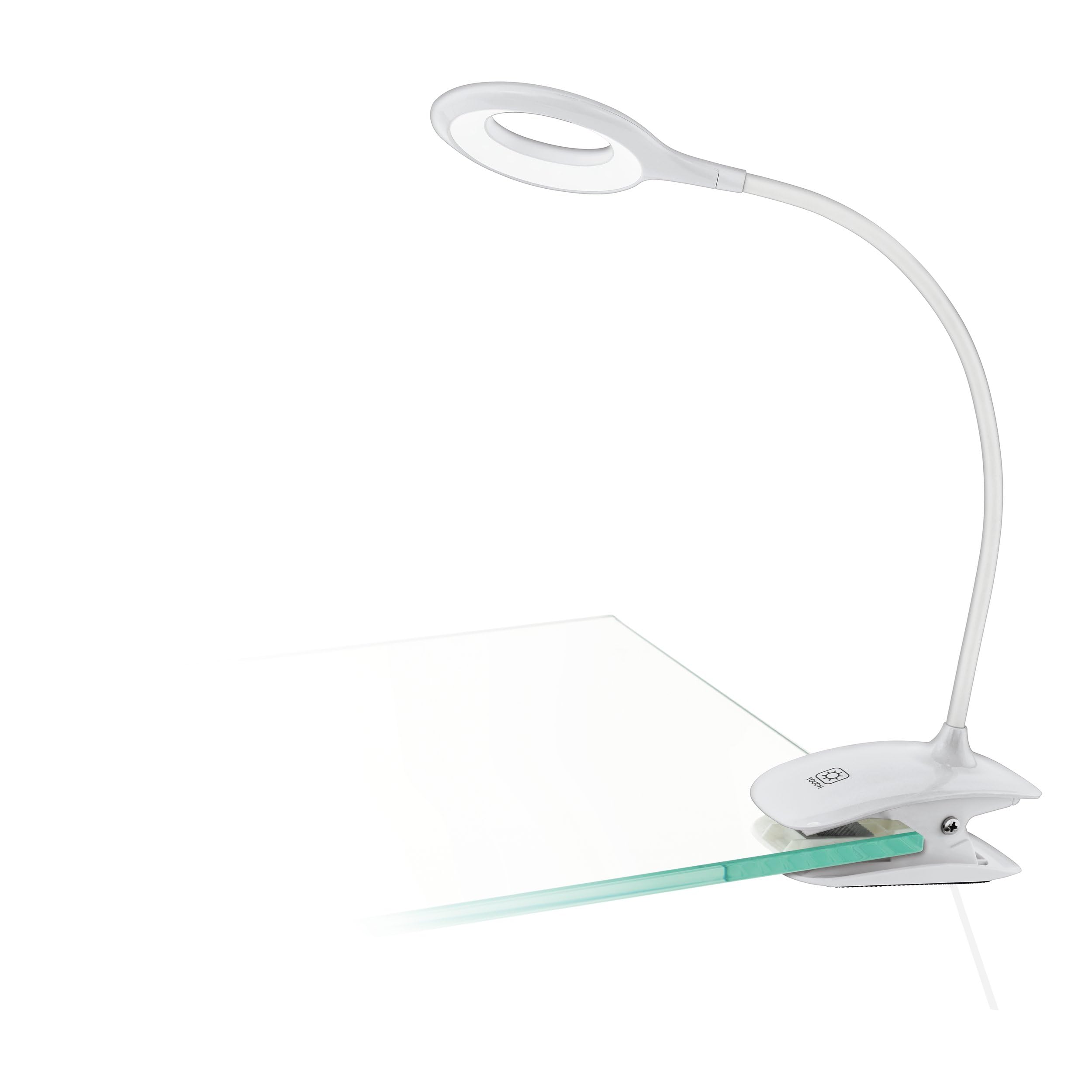 EGLO LED Klemmlampe Cabado mit Akku, Klemmleuchte mit Touch, neutralweiß, dimmbar, Schreibtischlampe aus Kunststoff, Klemmspot in Weiß, Leselampe mit Klemme