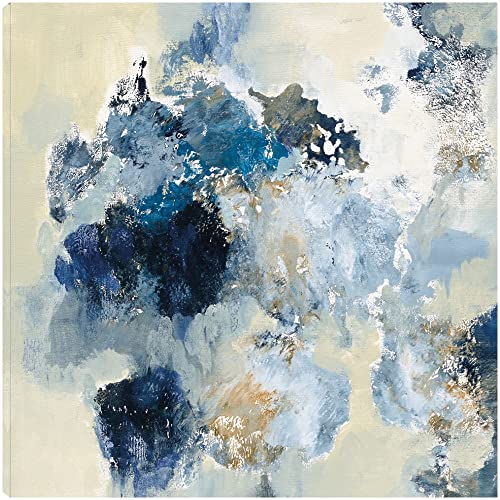 Fine Art Canvas Indigo Monotype Canvas Print By Artist Silvia Vassileva For Living Room, Bedroom, Bathroom, Kitchen, Office, Bar, Dining & Guest Room - Ready To Hang - 22 In X 22 In #TOP5