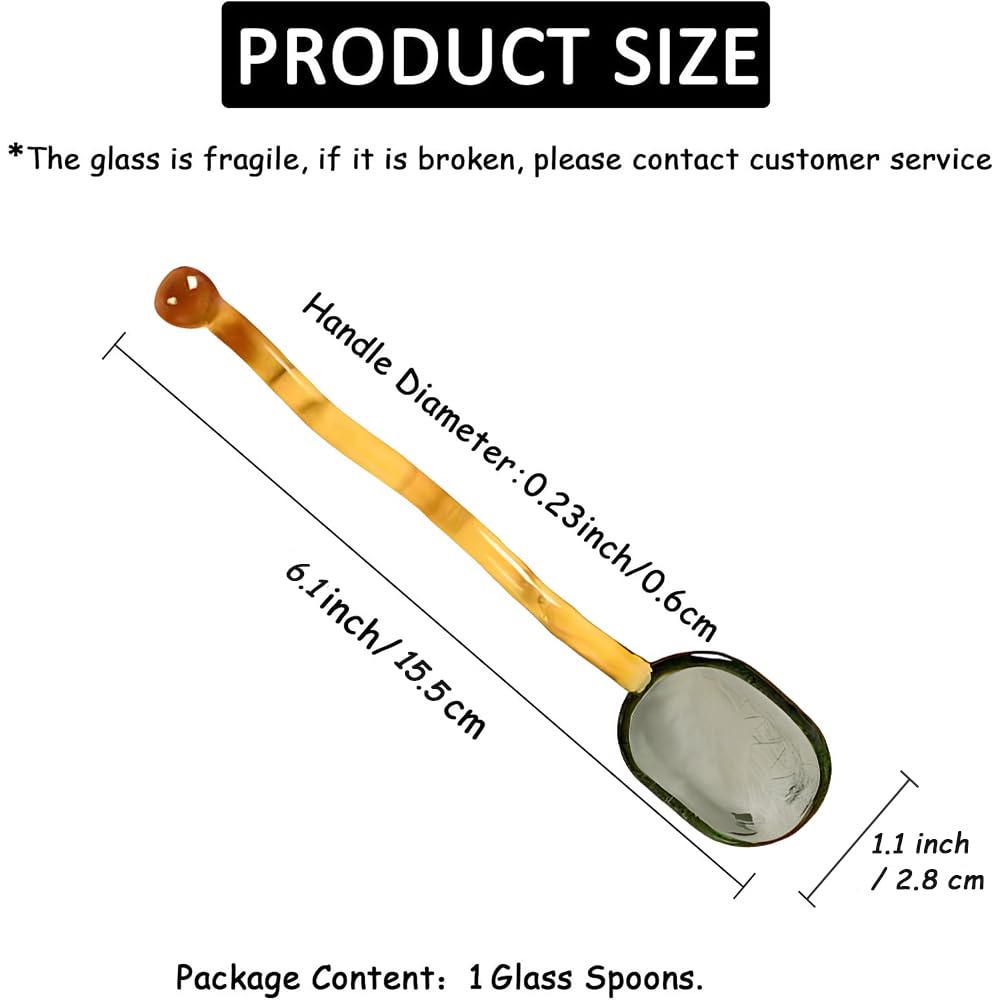 Turbokey Glass Mixing Spoon 6.1 Inches Heat Resistant Glass Stirring Spoon Rod Glass Teaspoons for Salt Sugar Tea Coffee Cocktail Cold Ice Cream Spoon Drink Party (Yellow Handle)