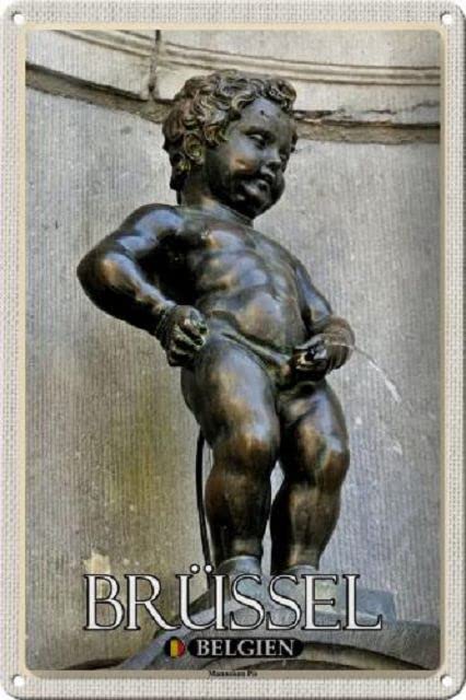DekoNo7 Plaque en tôle 30 x 20 cm Bruxelles Belgique Motif Manneken Pis