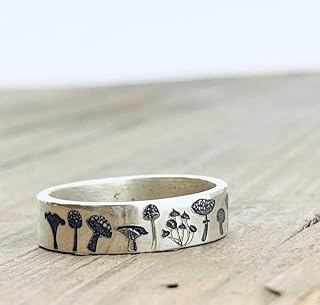 Bohemiska delikata handgjorda snidade blomringar vintage svampring för kvinnor bröllopsband bästa jul födelsedagspresent-6, grå, OZZKI, vit, 8